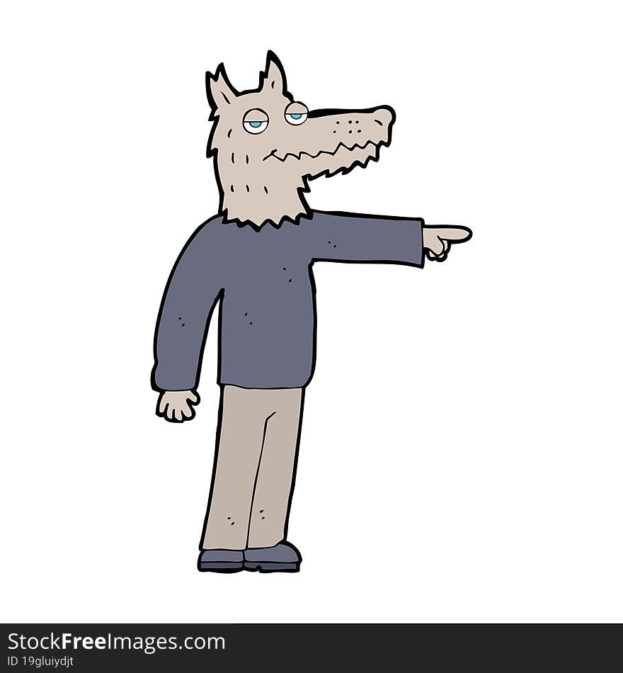 cartoon wolf man pointing