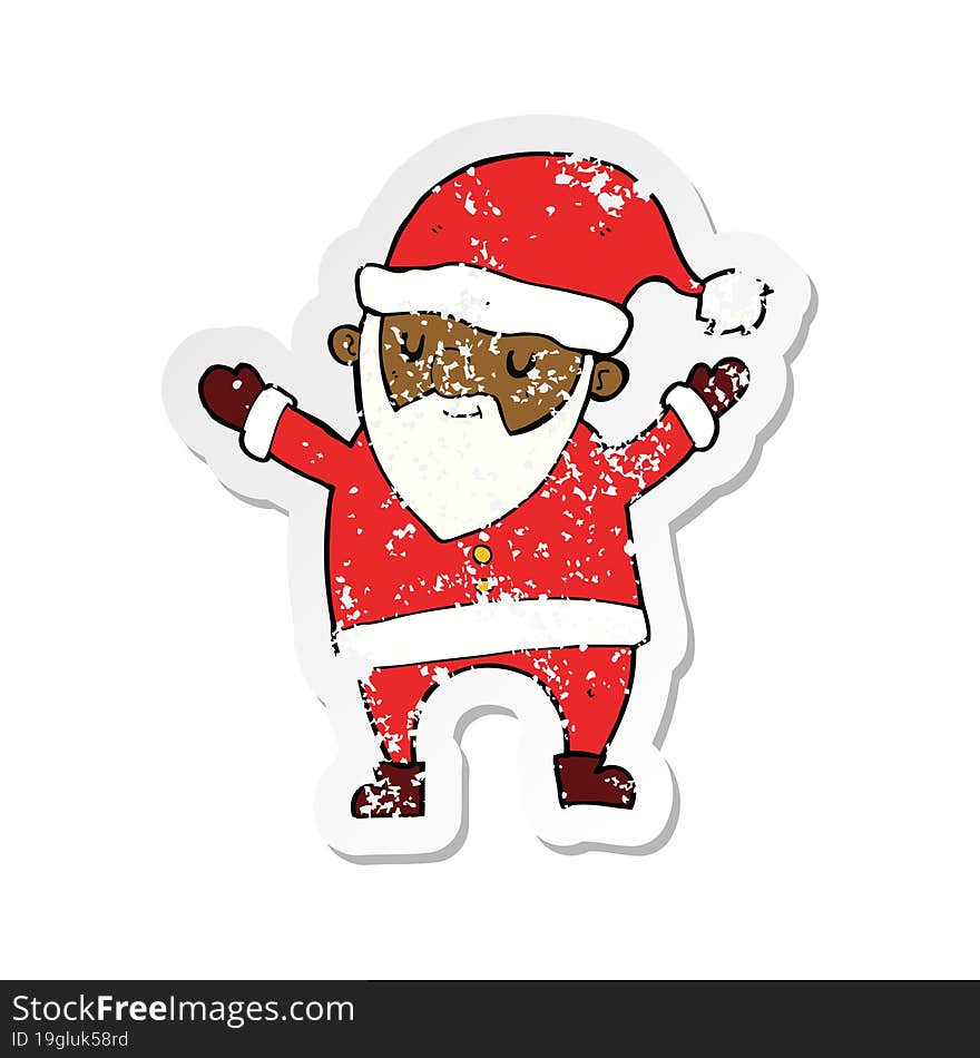 retro distressed sticker of a cartoon dancing santa