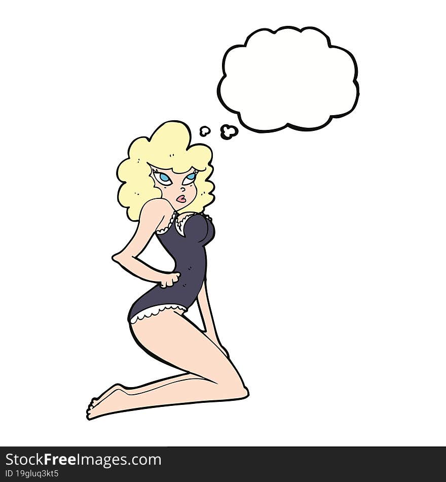 cartoon pin-up woman with thought bubble