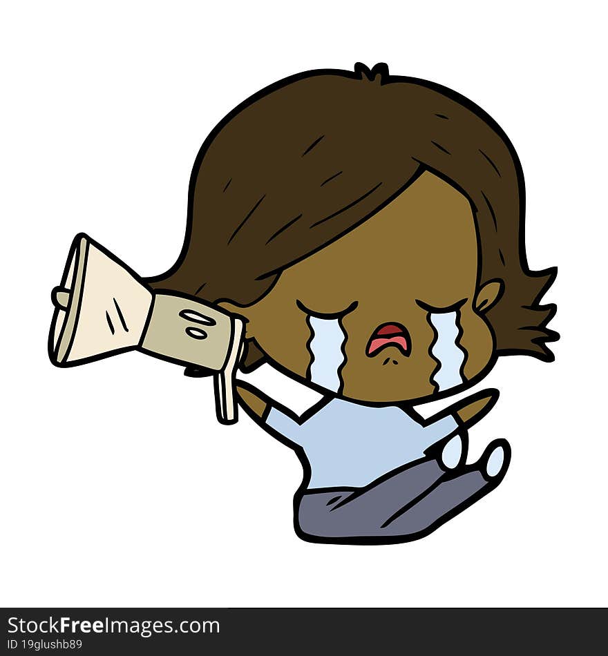 cartoon girl crying loudhailer. cartoon girl crying loudhailer