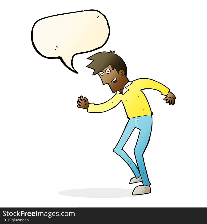 Cartoon Happy Man Dancing With Speech Bubble