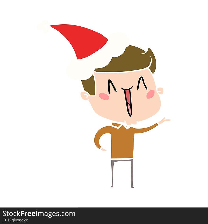 flat color illustration of a excited man wearing santa hat