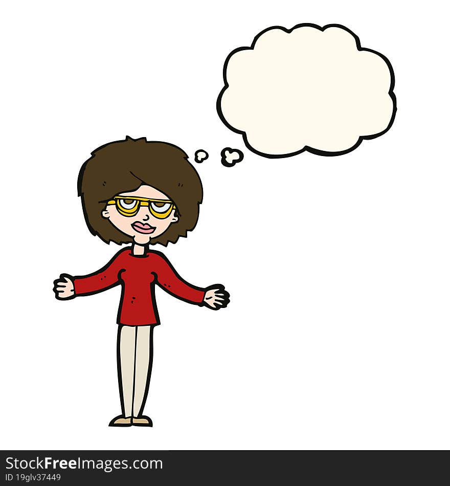 Cartoon Woman Wearing Spectacles With Thought Bubble