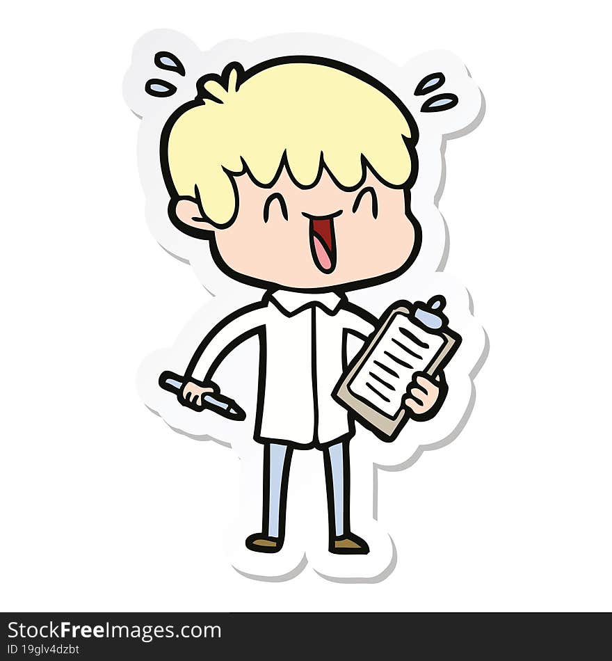 Sticker Of A Cartoon Laughing Boy