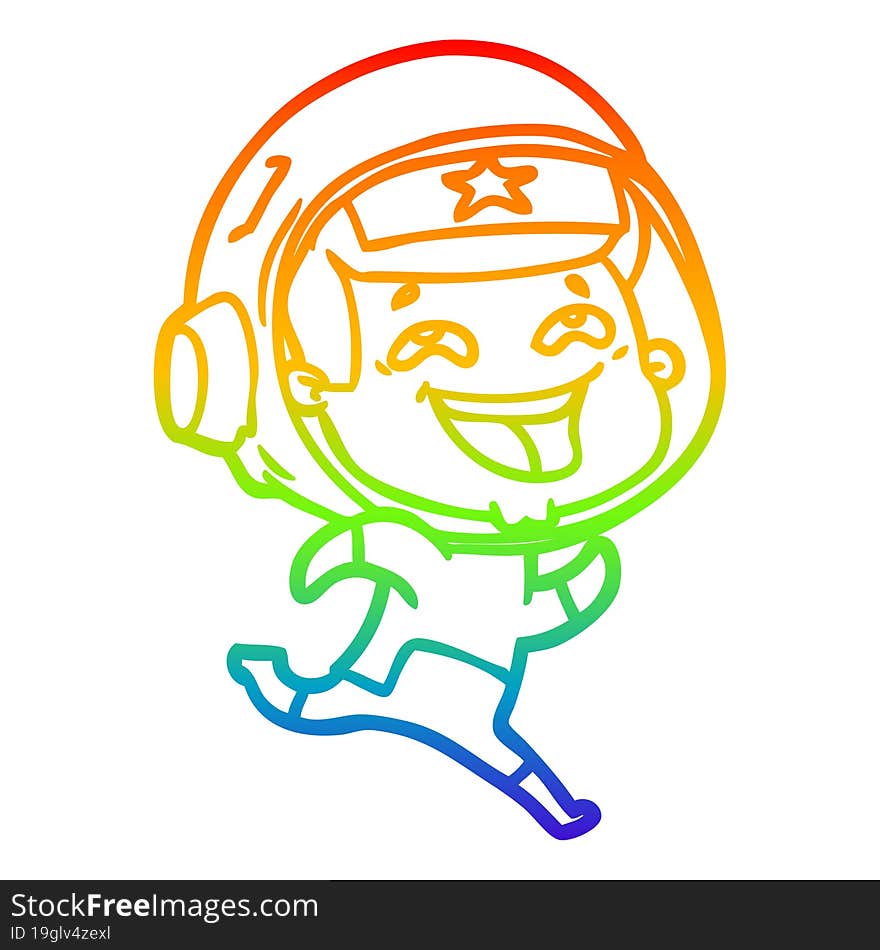 rainbow gradient line drawing cartoon laughing astronaut