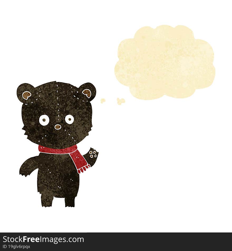 Cartoon Black Bear Waving With Thought Bubble