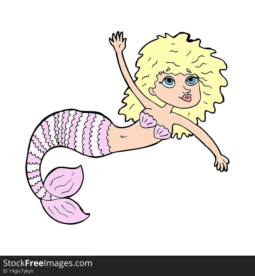 cartoon pretty mermaid waving