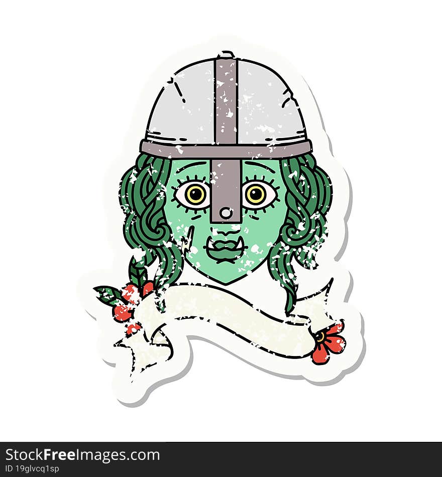 grunge sticker of a orc fighter character face. grunge sticker of a orc fighter character face