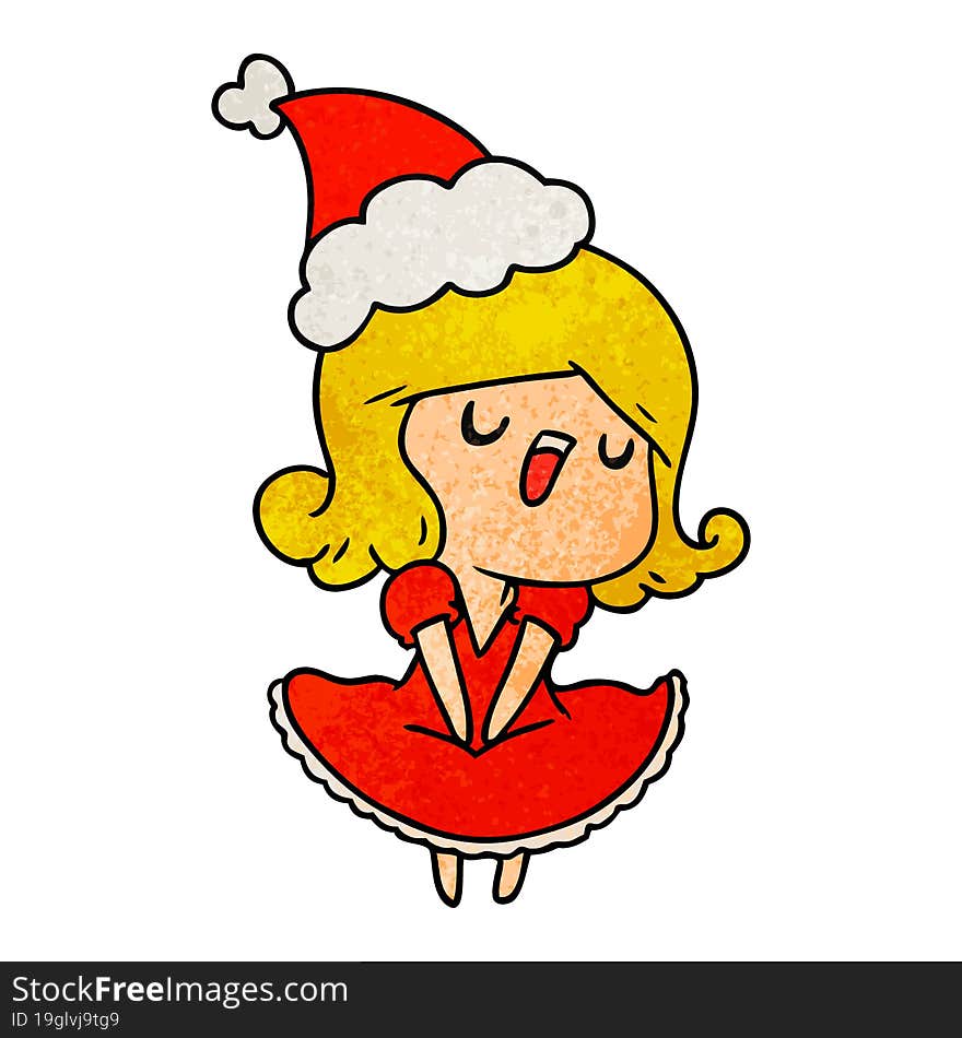 christmas textured cartoon of kawaii girl