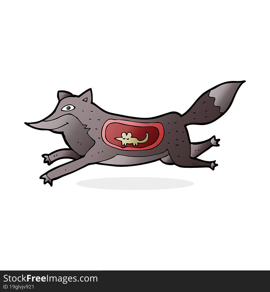 cartoon wolf with mouse in belly