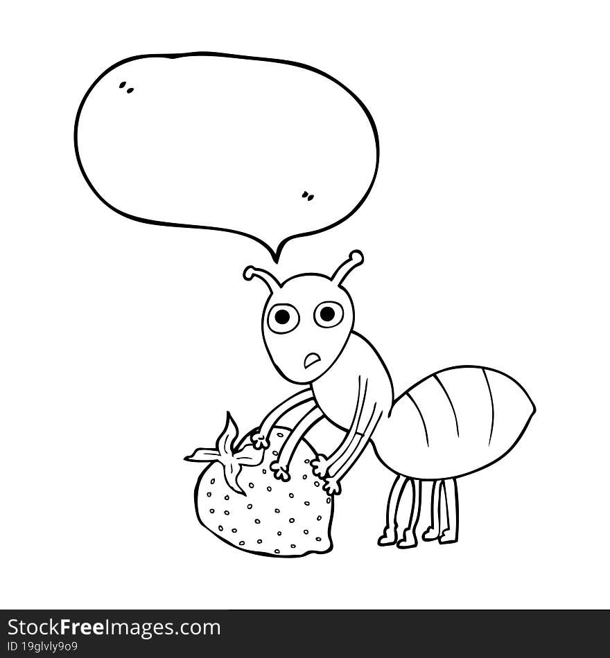 speech bubble cartoon ant with berry