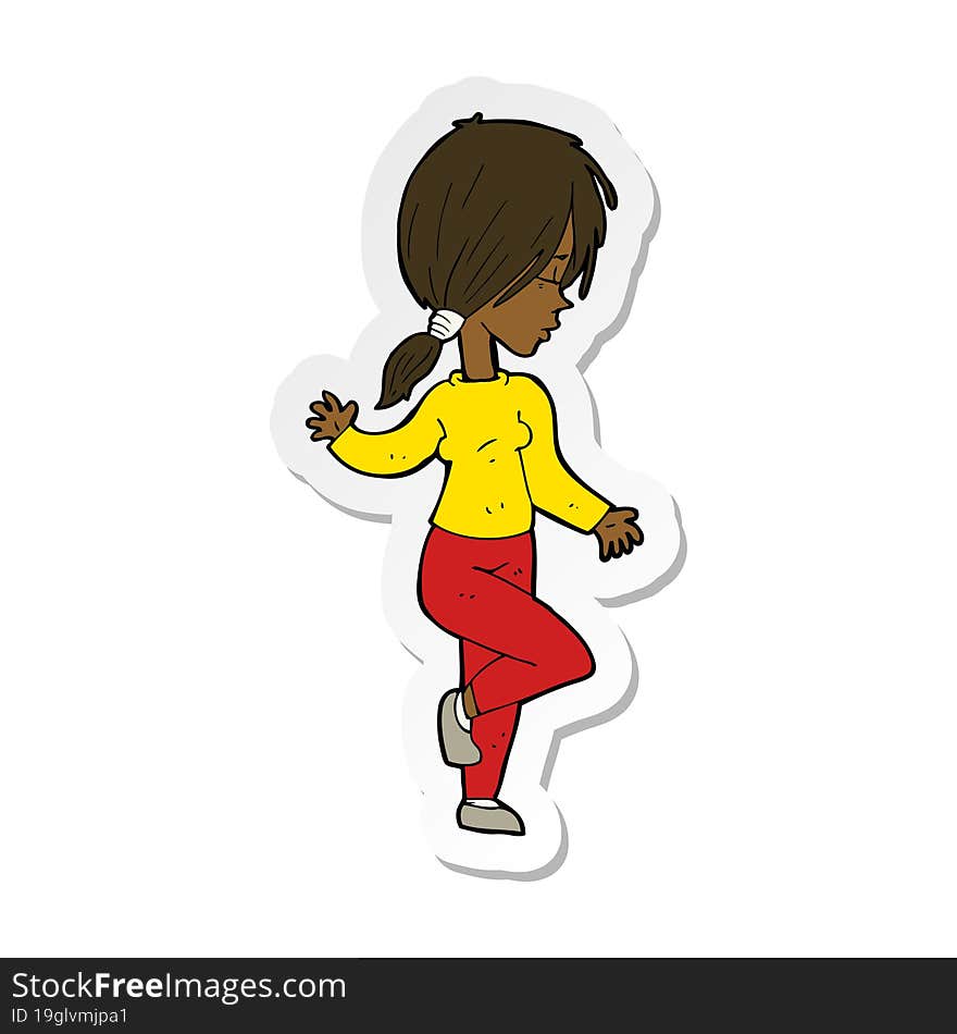 sticker of a cartoon girl dancing