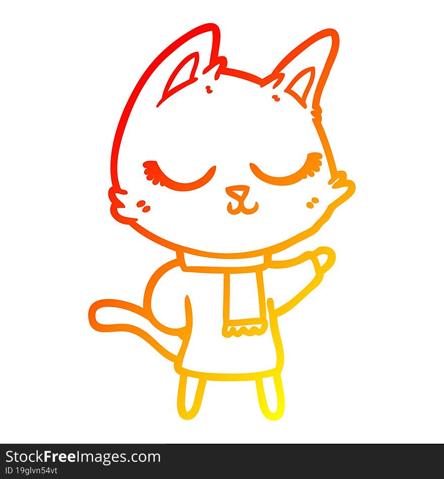 warm gradient line drawing calm cartoon cat wearing scarf