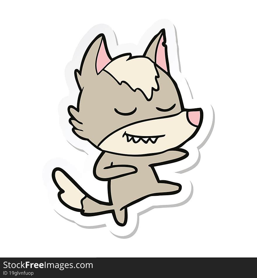 sticker of a friendly cartoon wolf dancer