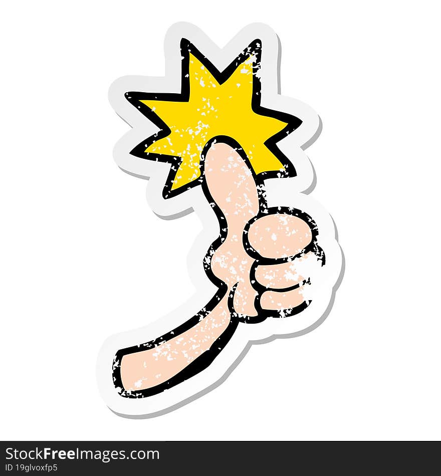 Distressed Sticker Of A Cartoon Thumbs Up Sign