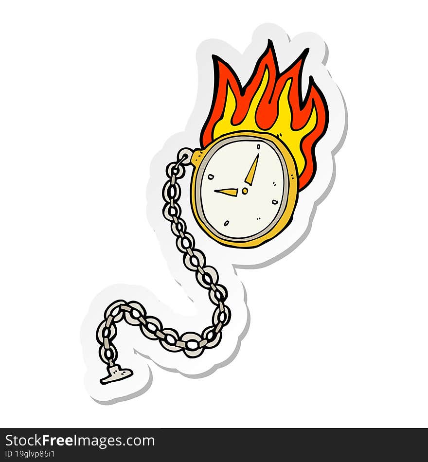 sticker of a cartoon flaming watch