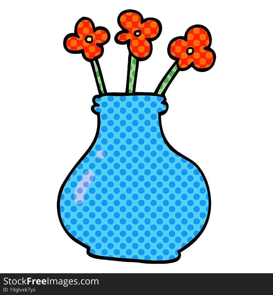 Cartoon Doodle Vase With Flowers