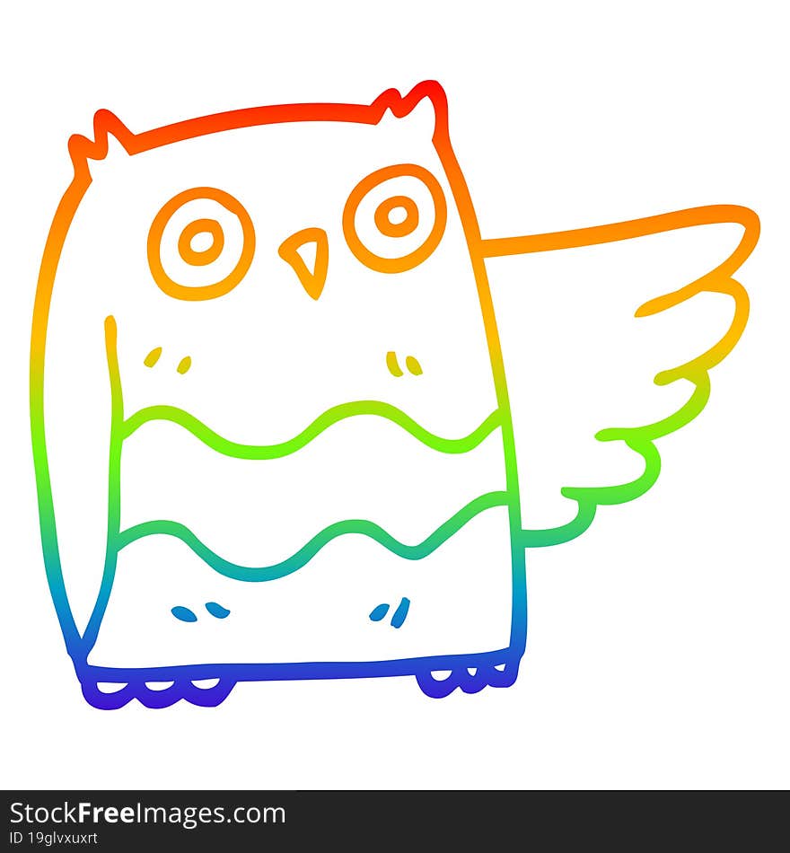 Rainbow Gradient Line Drawing Cartoon Cute Owl