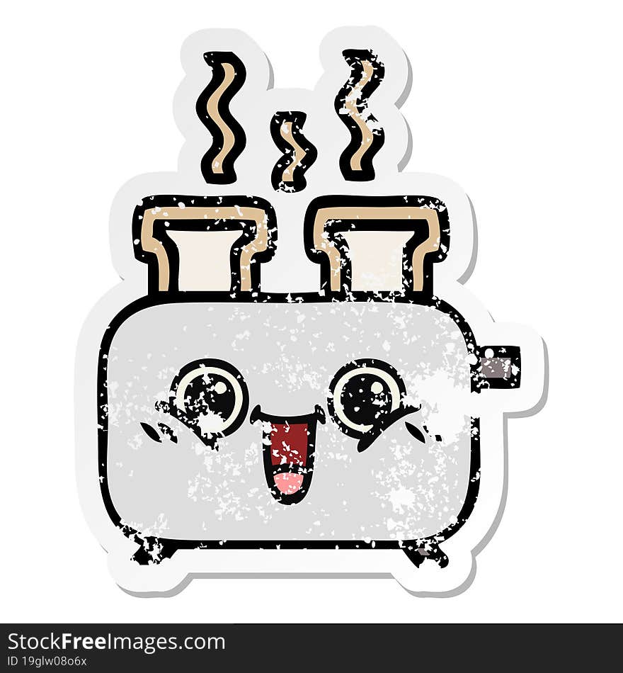 distressed sticker of a cute cartoon of a toaster