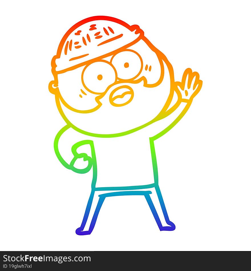 rainbow gradient line drawing cartoon bearded man