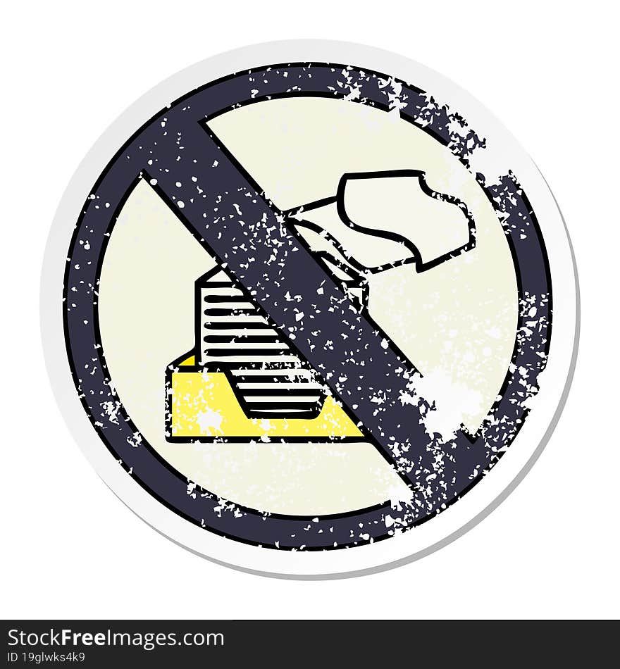 Distressed Sticker Of A Cute Cartoon Paper Ban Sign