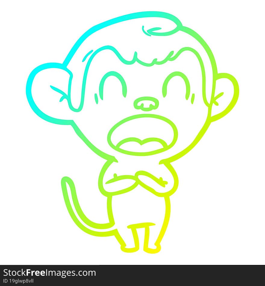 cold gradient line drawing yawning cartoon monkey