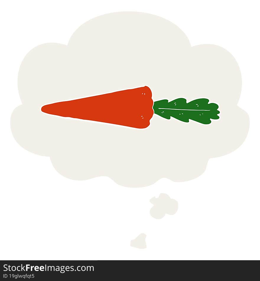 cartoon carrot with thought bubble in retro style