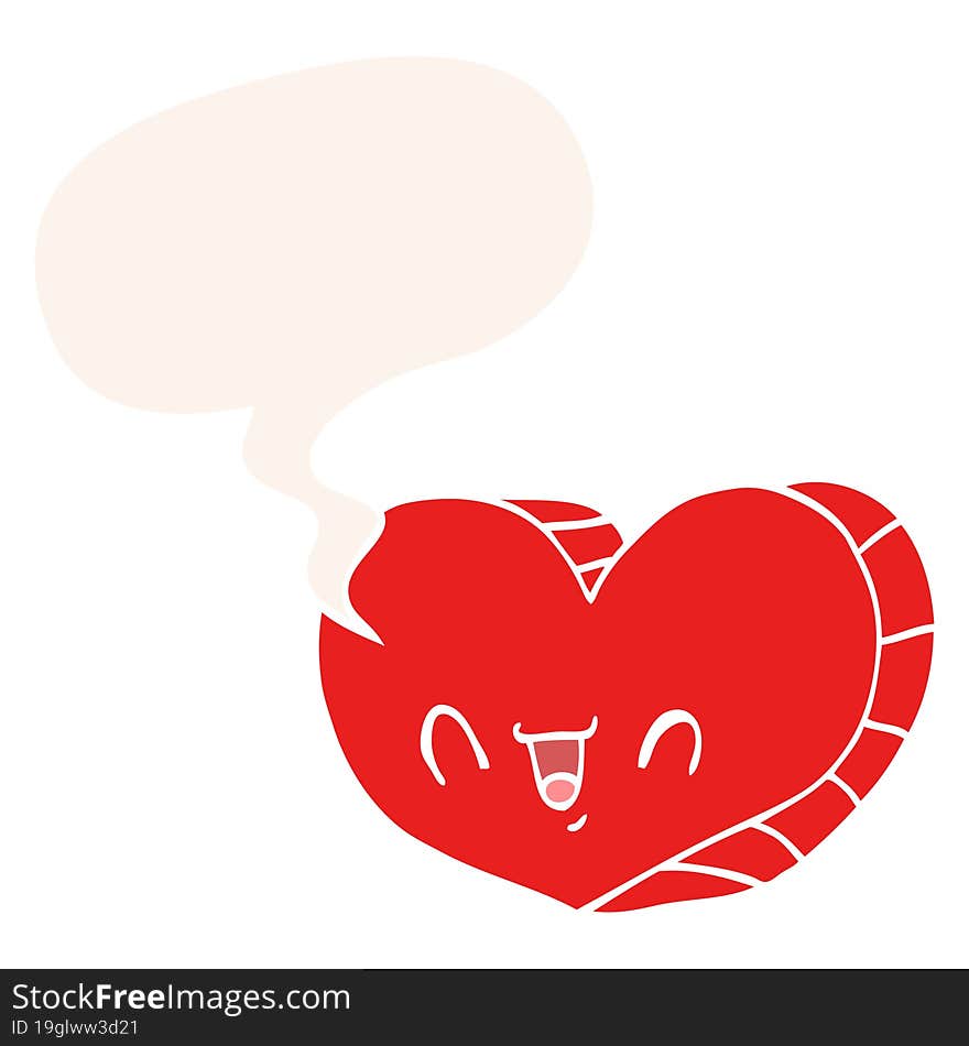 cartoon love heart with speech bubble in retro style