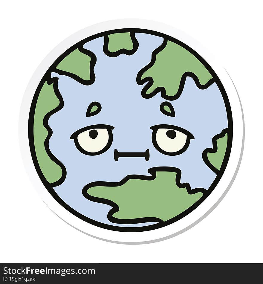 sticker of a cute cartoon planet earth