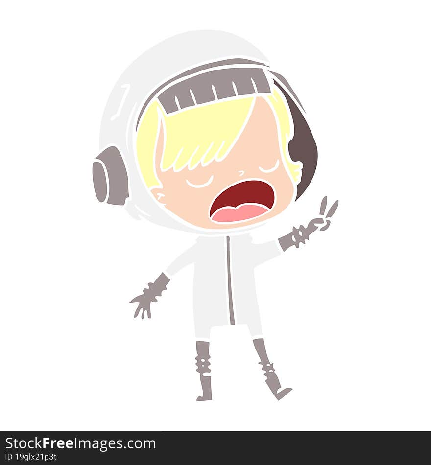 flat color style cartoon astronaut giving peace sign