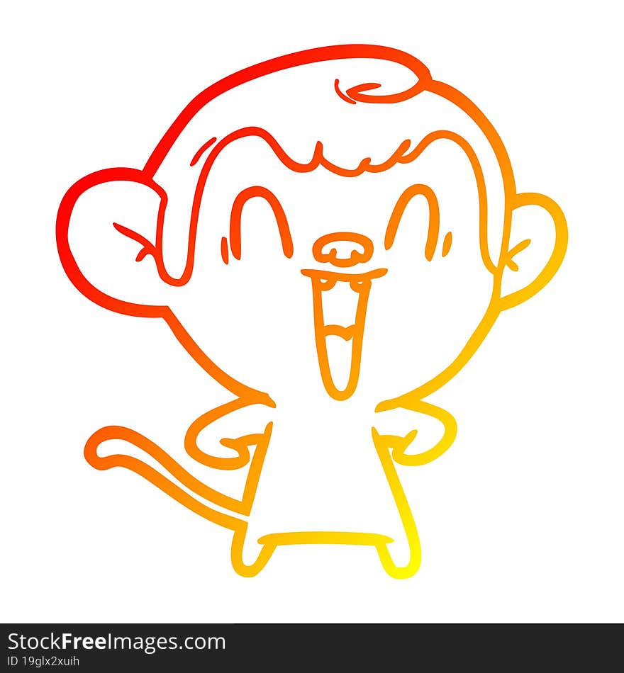 warm gradient line drawing cartoon laughing monkey