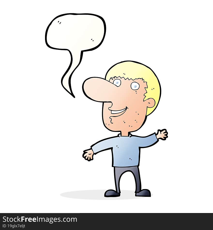 Cartoon Waving Man With Speech Bubble