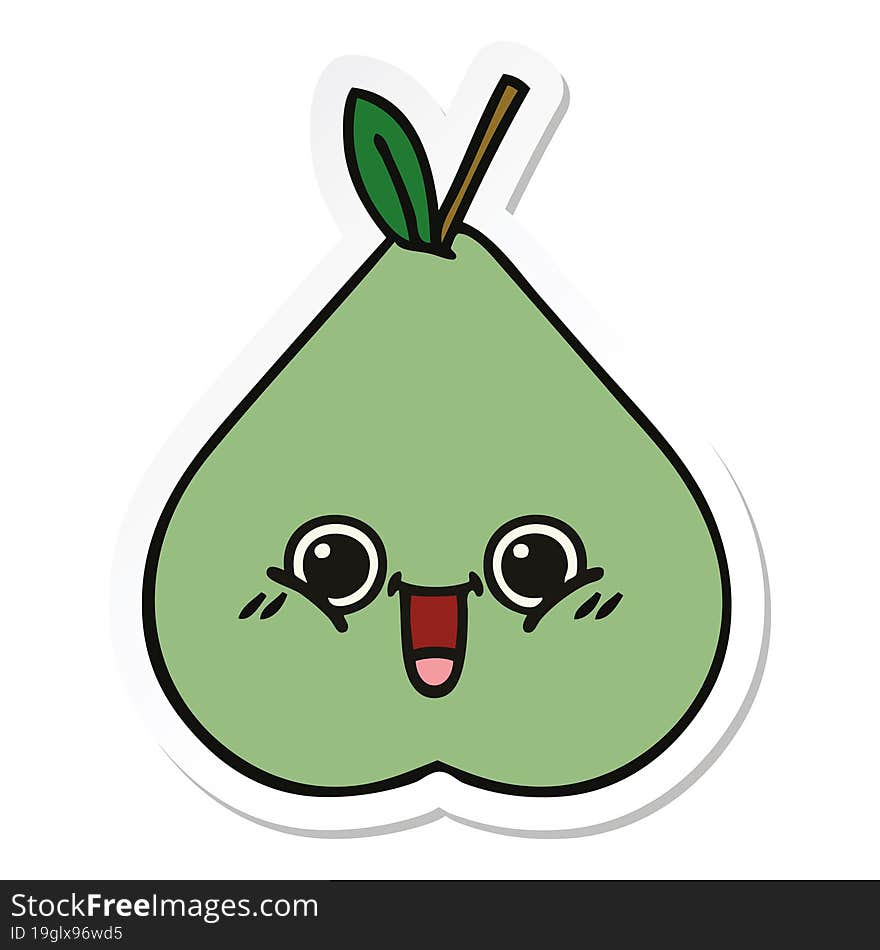 Sticker Of A Cute Cartoon Green Pear