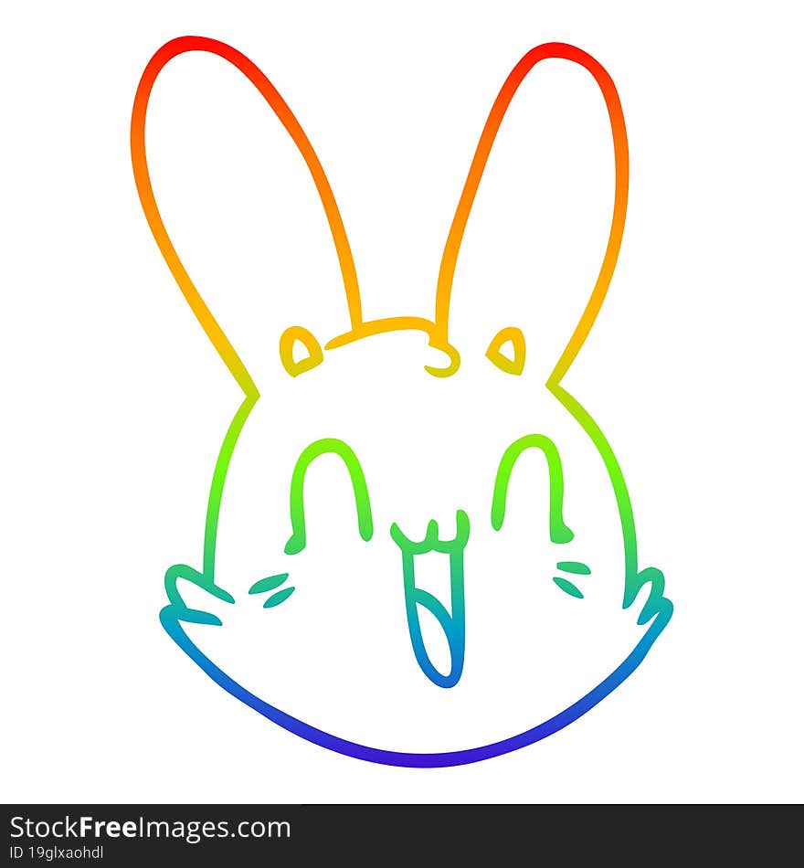 rainbow gradient line drawing of a cartoon crazy happy bunny face