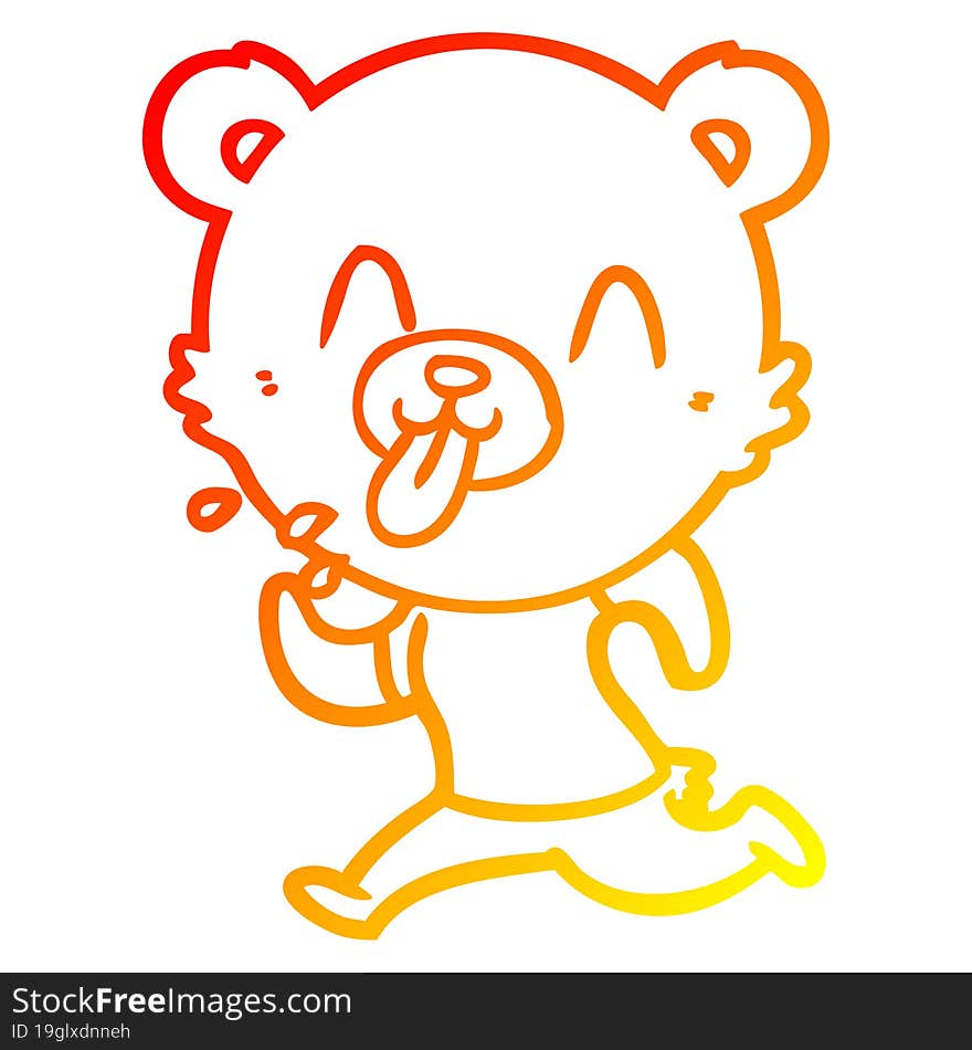 warm gradient line drawing rude cartoon polar bear sticking out tongue