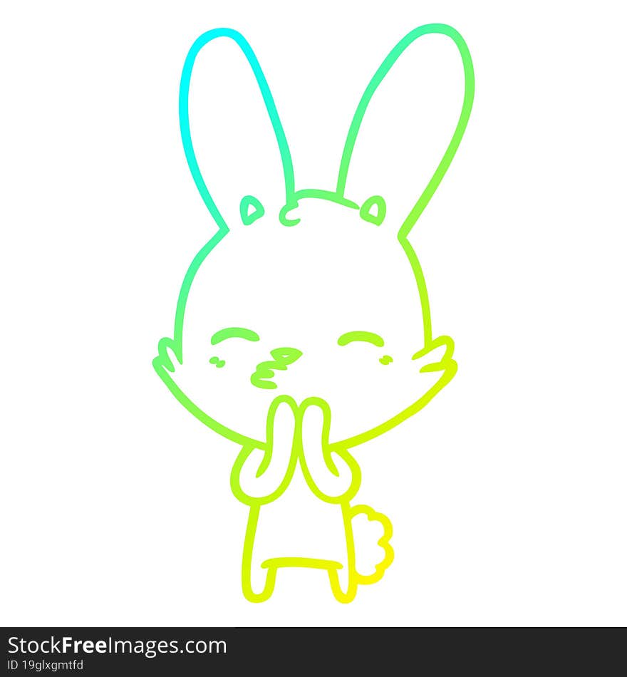 cold gradient line drawing of a curious bunny cartoon