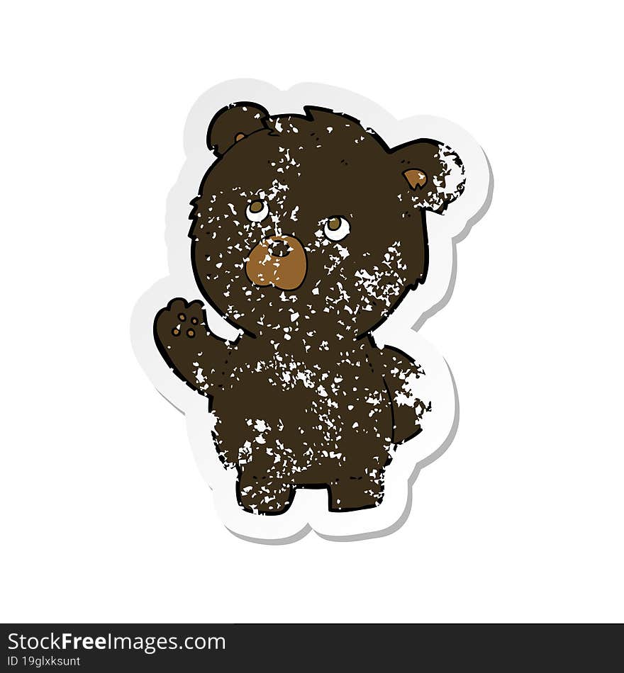 retro distressed sticker of a cartoon waving black bear