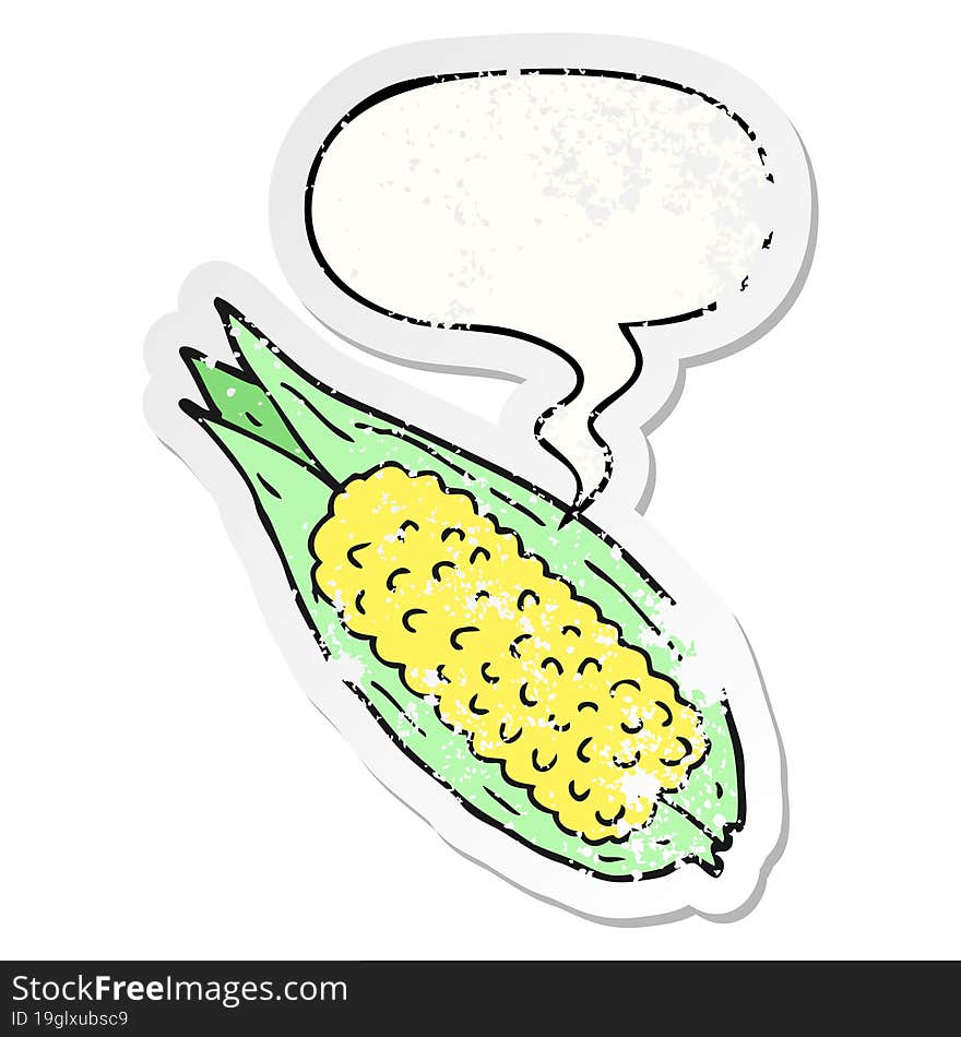 cartoon corn and speech bubble distressed sticker