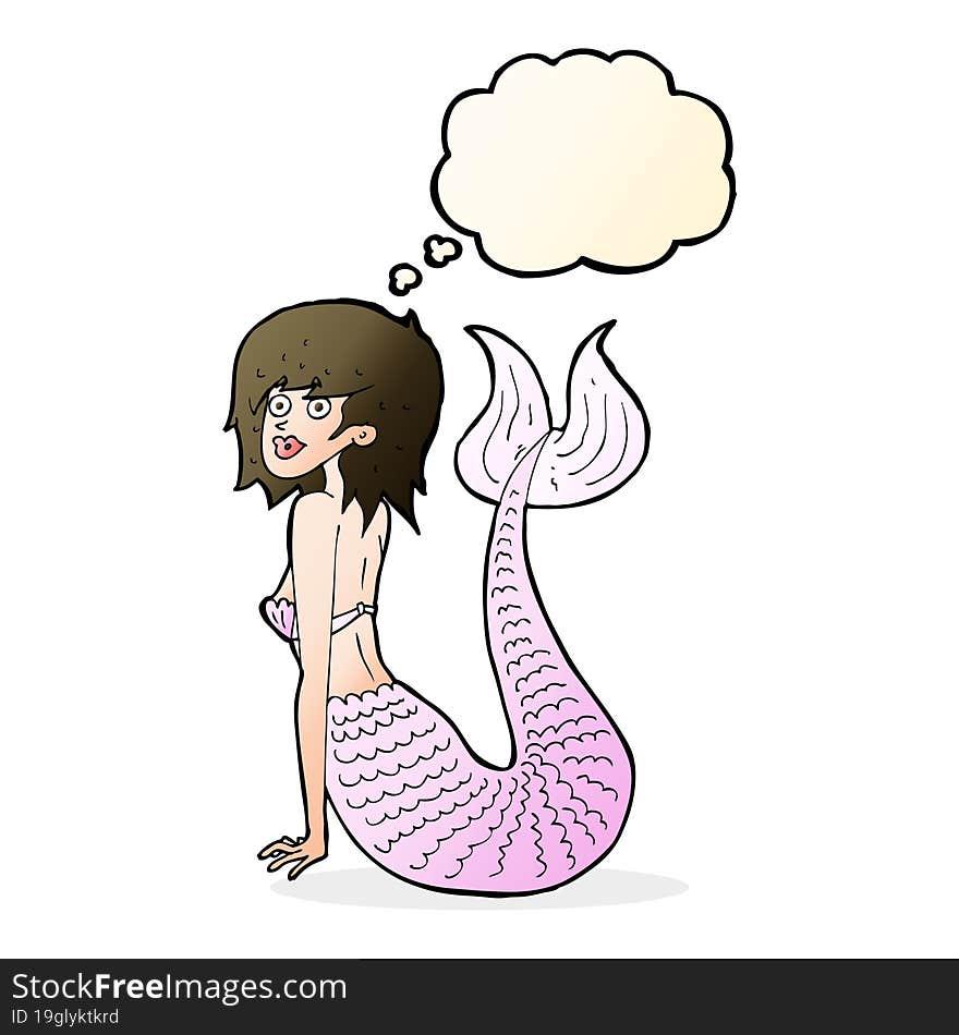 cartoon mermaid with thought bubble