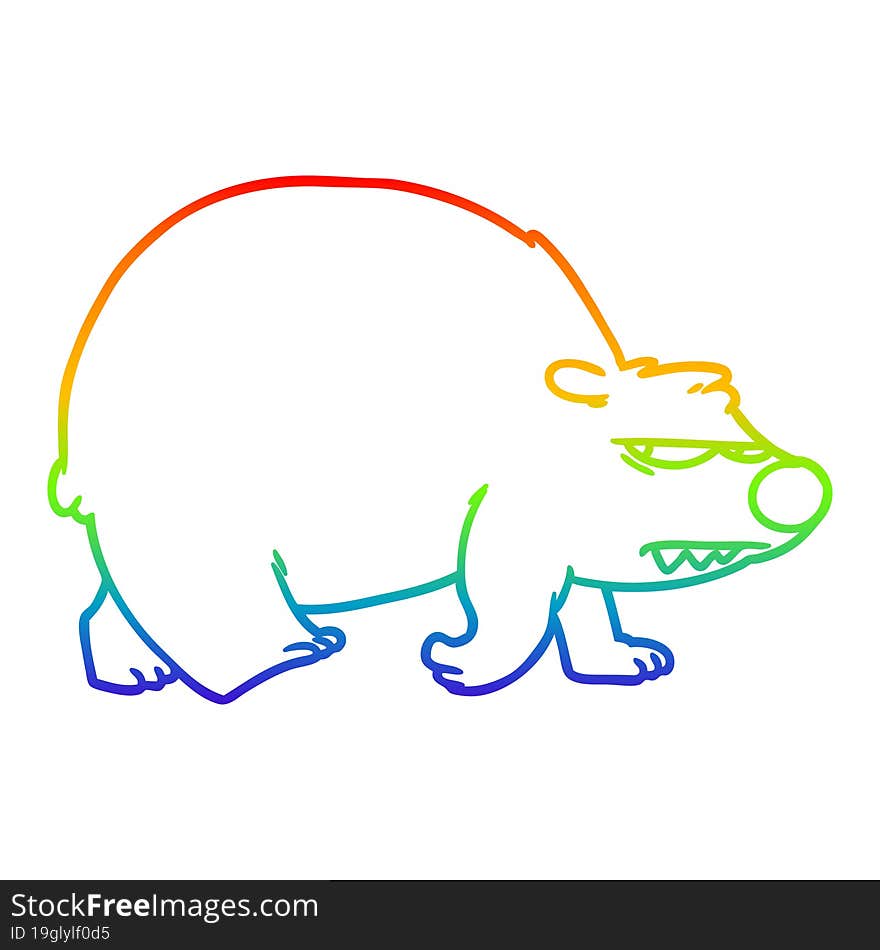 rainbow gradient line drawing of a cartoon angry bear