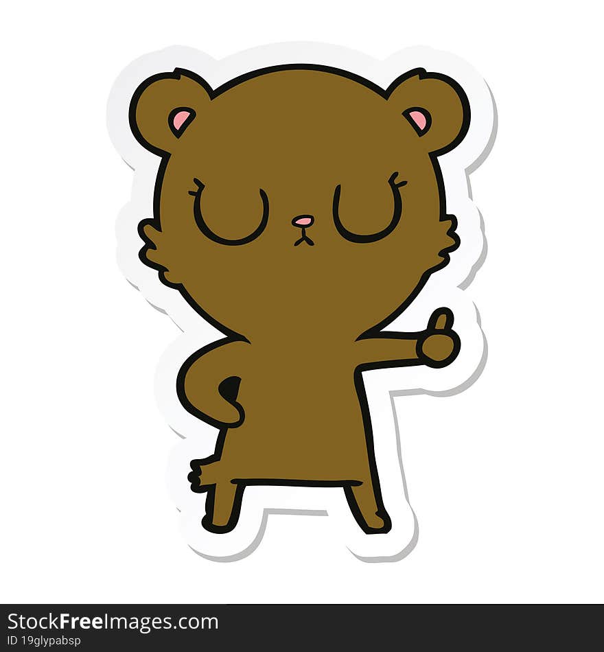 sticker of a peaceful cartoon bear cub