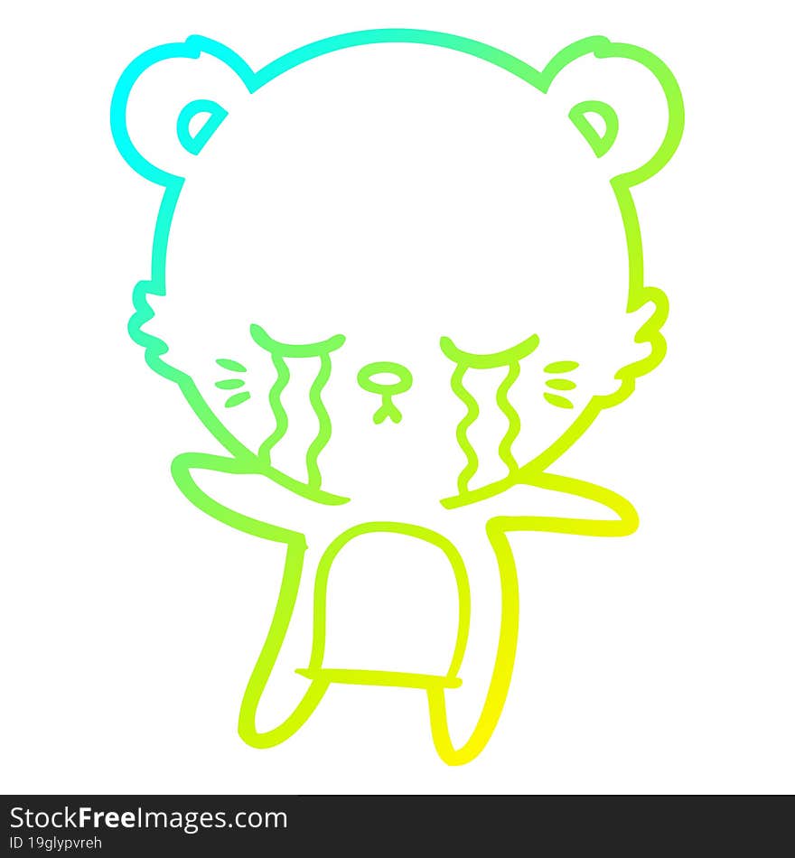 cold gradient line drawing crying cartoon polarbear