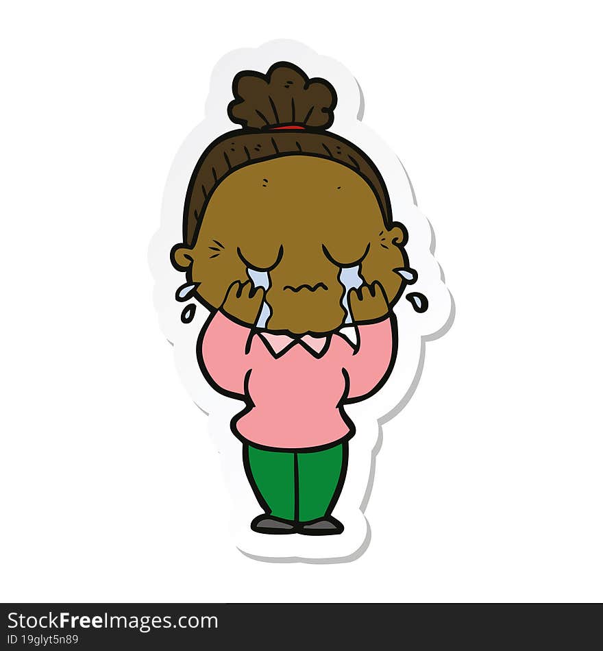 sticker of a cartoon crying old lady