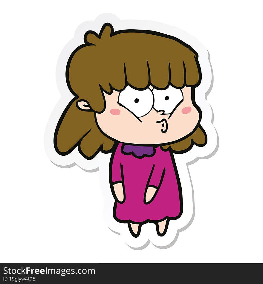 sticker of a cartoon whistling girl