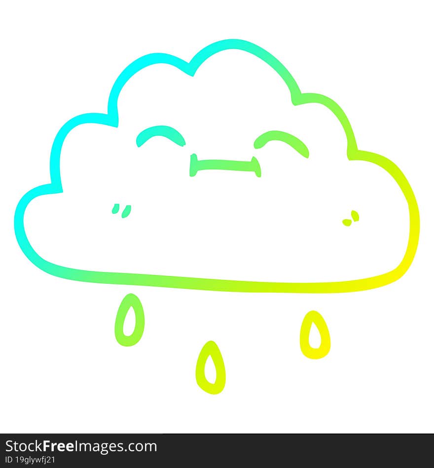 cold gradient line drawing cartoon happy rain cloud