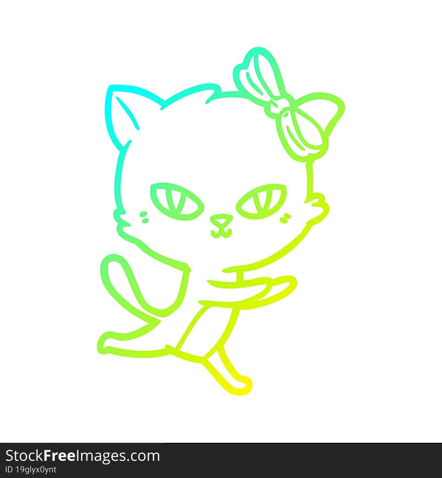 cold gradient line drawing cute cartoon cat running