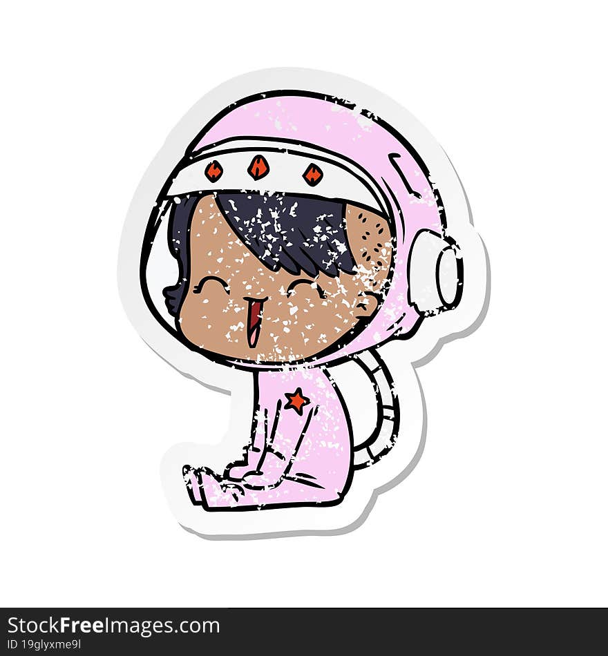 Distressed Sticker Of A Happy Cartoon Space Girl