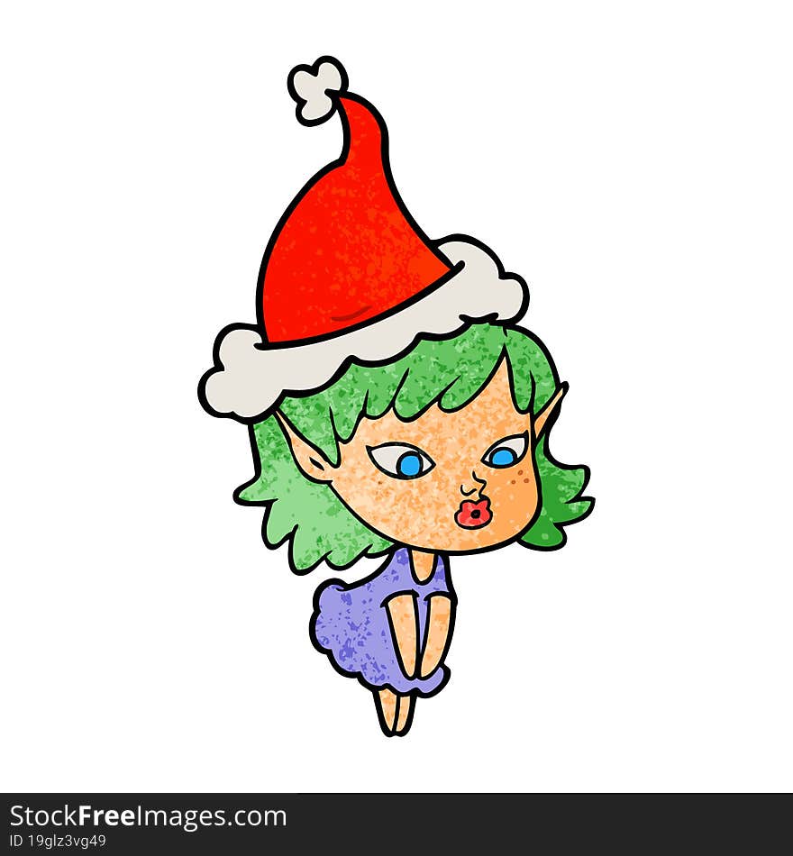 pretty textured cartoon of a elf girl wearing santa hat