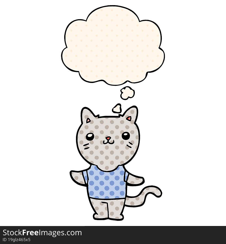 cartoon cat with thought bubble in comic book style