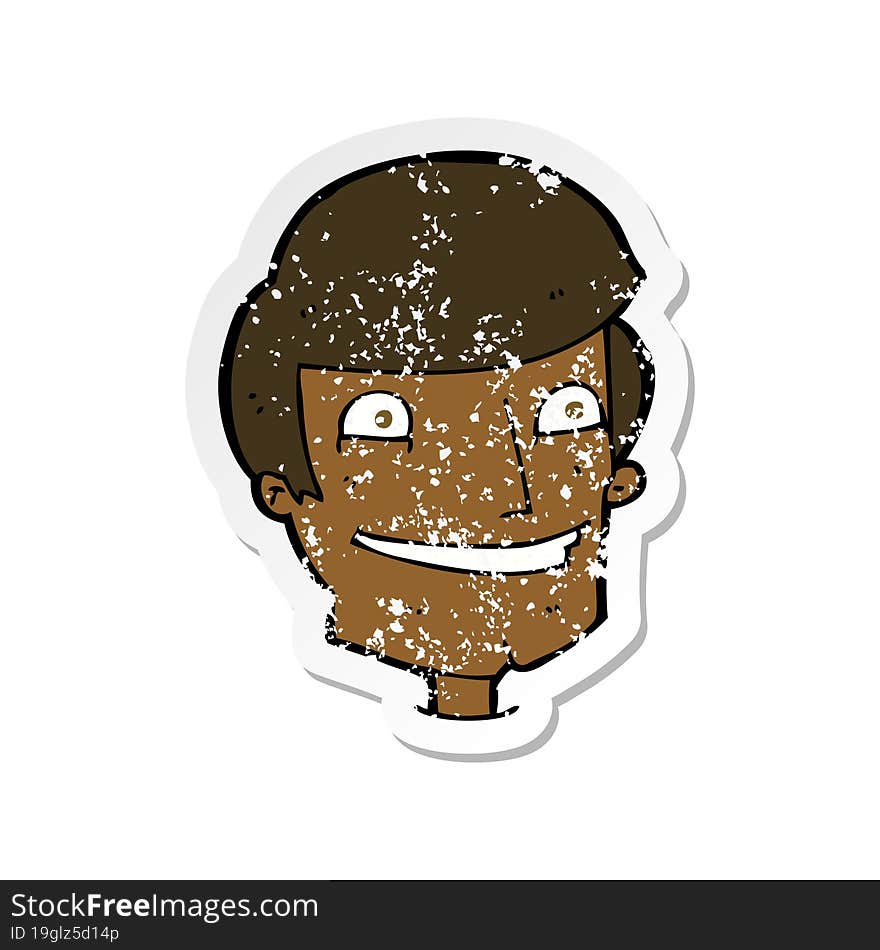 retro distressed sticker of a cartoon grinning man